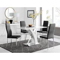 FurnitureboxUK Atlanta White High Gloss & Chrome 4 Seater Dining Table with X Shaped Legs & 4 Soft Velvet Milan Chairs in Black