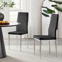 FurnitureboxUK Set of 4 Milan High Back Soft Touch Diamond Pattern Velvet Dining Chairs With Silver Chrome Metal Legs in Black