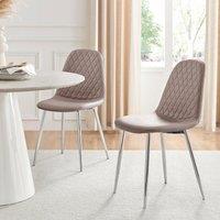 FurnitureboxUK 2x Corona Silver Leg Faux Leather Dining Chair in Beige