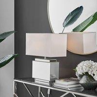 FurnitureboxUK Saanvi Energy Efficient Mirrored Glass & Metal Table Lamp Light With Fabric Shade (Including Bulb) in White