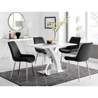 FurnitureboxUK Atlanta White High Gloss & Chrome 4 Seater Dining Table with X Shaped Legs & 4 Soft Velvet Pesaro Chairs in Black