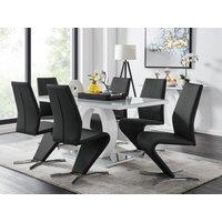 FurnitureboxUK Giovani 6-Seater Grey Glass Dining Table & 6 Willow Faux Leather Dining Chairs in Black