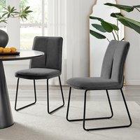 FurnitureboxUK Set of 2 Modern Chic Deep Padded Soft & Durable Stitched Fabric & Black Powder Coated Metal Leg Dining Chairs in Dark Grey