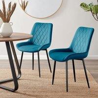 FurnitureboxUK Set of 2 Pesaro Luxury Velvet Dining Chairs With Diamond Stitched Back & Black Metal Legs in Blue