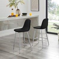 FurnitureboxUK Corona Set of 2 Bar Stools - Faux Leather Bar Chair With Silver Legs - Kitchen Island Stool in Black