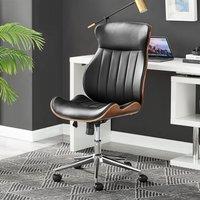 FurnitureboxUK Parker Black Faux Leather Moulded Wooden Back Mid Century Computer Desk Office Gaming Wheeled Adjustable Swivel Chair