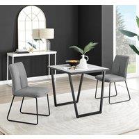 Carson White Marble Effect Square Dining Table & 2 Fabric Halley Chairs