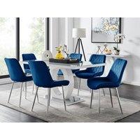FurnitureboxUK Giovani 6-Seater Grey Glass Dining Table & 6 Pesaro Soft Velvet Dining Chairs in Navy