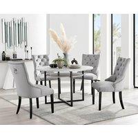 FurnitureboxUK Adley Grey Concrete Effect Round Dining Table & 4 Belgravia Velvet Black Leg Chairs