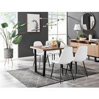 FurnitureboxUK Kylo Brown Wood Effect Dining Table With Black 'U' Legs & 4 Corona Faux Leather Chairs in White