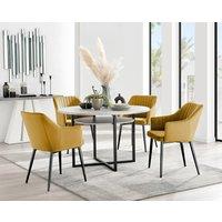 FurnitureboxUK Adley Grey Concrete Effect Round Dining Table & 4 Calla Black Leg Velvet Chairs in Mustard