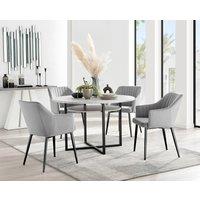 FurnitureboxUK Adley Grey Concrete Effect Round Dining Table & 4 Calla Black Leg Velvet Chairs in Cream