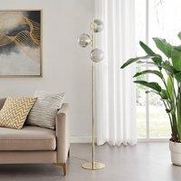 FurnitureboxUK Lazio Brass Plated Art Deco Tree Floor Lamp With 3 Smoked Glass Globes in Gold