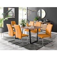 FurnitureboxUK Kylo Large Brown Wood Effect Dining Table & 6 Lorenzo Faux Leather Chairs in Mustard