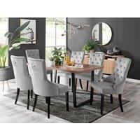 FurnitureboxUK Kylo Large Brown Wood Effect Dining Table & 6 Belgravia Black Leg Velvet Chairs in Grey