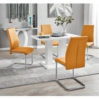 FurnitureboxUK Imperia 4 Seater Modern White High Gloss Rectangular Dining Table & 4 Lorenzo Faux Leather Chairs in Mustard