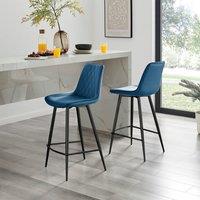 FurnitureboxUK Pesaro Set of 2 Velvet Black Legs Bar Chair in Navy