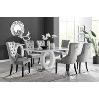 FurnitureboxUK Giovani 6-Seater Grey Glass Dining Table & 6 Belgravia Velvet Dining Chairs