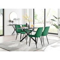 FurnitureboxUK Leonardo Grey Glass Marble Effect Black Leg Table & 4 Pesaro Black Leg Chairs in Green