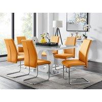 FurnitureboxUK Giovani 6-Seater Grey Glass Dining Table & 6 Lorenzo Faux Leather Dining Chairs in Mustard