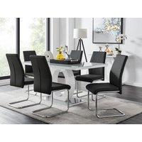 FurnitureboxUK Giovani 6-Seater Grey Glass Dining Table & 6 Lorenzo Faux Leather Dining Chairs in Black