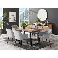 FurnitureboxUK Kylo Large Brown Wood Effect Dining Table & 6 Calla Black Leg Velvet Chairs in Grey