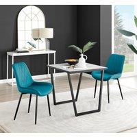 FurnitureboxUK Carson White Marble Effect Square Dining Table & 2 Velvet Pesaro Black Leg Chairs in Blue