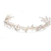 Delilah Silver Plated Pave Feather And Pearl Tiara - Gift Pouch