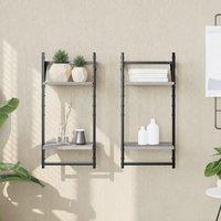 Berkfield Home 2-Tier Wall Shelves with Bars 2 pcs Grey Sonoma 30x25x65 cm | Size: 30 x 25 x 65 cm