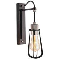 Loops Matt Black Industrial Wall Light - Black Chrome Knurled Detailing Lamp Holder