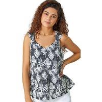 Roman Women's Aztec Print Button V-Neck Cami Top in Grey | Size: 10