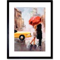 Artery8 Wall Art Print People Kissing Umbrella City Art Framed 9x7 inch in Black | Size: W7" x H9"