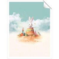 Warren Reed - Designer White Rabbit On A Beach Holiday Unframed Art Print | Size: W12 x H16