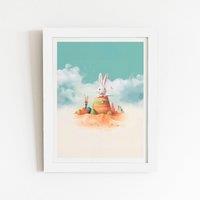 Warren Reed - Designer White Rabbit On A Beach Holiday Framed Art Print | Size: W8 x H10