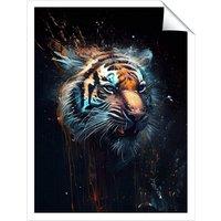 Warren Reed - Designer Tiger Face Splashart Dark Background Unframed Art Print | Size: W12 x H16
