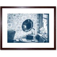 Artery8 Wall Art Print Vintage Record Player Gramophone Framed in Brown | Size: W7 x H9