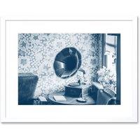 Artery8 Wall Art Print Vintage Record Player Gramophone Framed in White | Size: W7 x H9