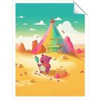 Warren Reed - Designer Purple Bear On A Beach Holiday Unframed Art Print | Size: W8 x H10