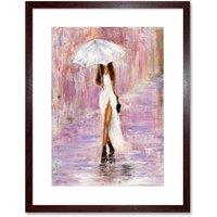 Artery8 Wall Art Print Woman in The Rain with Umbrella Art Framed 9x7 inch in Brown | Size: W7" x H9"
