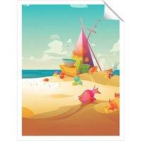 Warren Reed - Designer Fish On A Beach Holiday Unframed Art Print | Size: W24 x H36