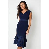 Satin Back Crepe Dress With Peplum