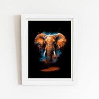 Warren Reed - Designer Splashart Elephant Blue Framed Art Print in White | Size: W16 x H24