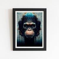 Warren Reed - Designer Gorilla Face Splashart Framed Art Print in Black | Size: W20 x H30