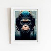 Warren Reed - Designer Gorilla Face Splashart Framed Art Print in White | Size: W16 x H24