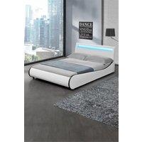 SlumberWorx Orion LED Lights Headboard Gaming Style Faux Leather Bed Frame in White | Size: Double