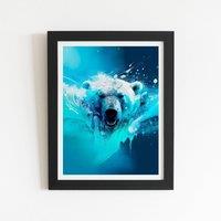 Warren Reed - Designer Polar Bear Face Splashart Framed Art Print in Black | Size: W24 x H36