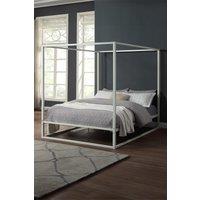 SlumberWorx Ashwell Modern Four 4 Poster Metal Bed Frame in White | Size: Small Double