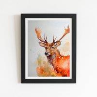 Warren Reed - Designer Majestic Stag Watercolour Framed Art Print in Black | Size: W20 x H30