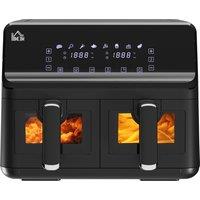 HOMCOM 8L Double Basket Air Fryer with 8 Presets Digital Display Recipe Timer 2500W in Silver
