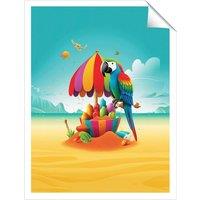 Warren Reed - Designer Parrot On A Beach Holiday Unframed Art Print | Size: W24 x H36